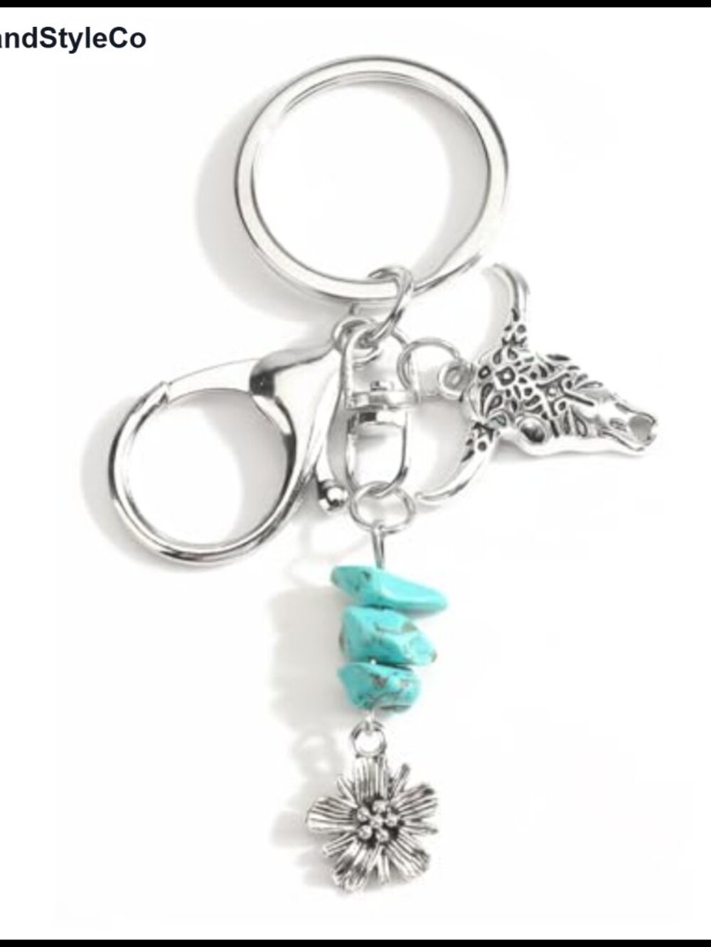Bohemian Bull Head Keychain Turquoise Charm Southwest Style Boho Keyring Gift